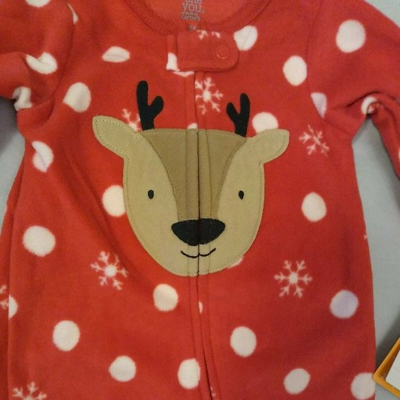 9 M Baby Christmas Reindeer snowflakes red Pajamas Just One You Carter's - Picture 1 of 3